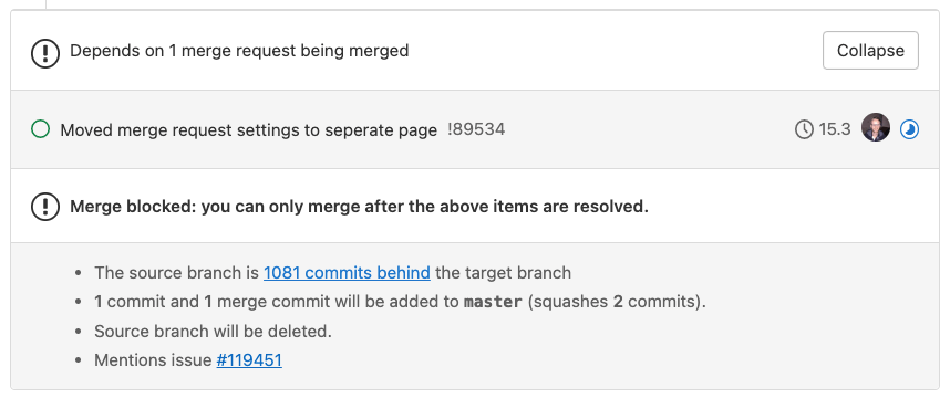Dependencies in merge request widget